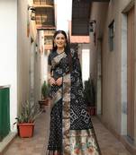 Black Bandhej Paithani silk blend Weaved Saree With Blouse