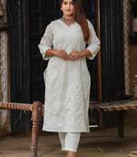 Pista chikankari cotton kurta with pista embroidered cotton pant set of 2