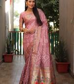 Peach Bandhej Paithani silk blend Weaved Saree With Blouse