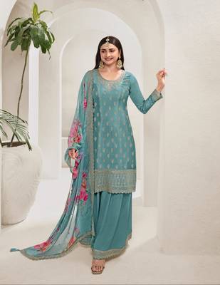Sky embroidered chinon salwar suit 1