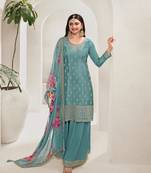 Sky embroidered chinon salwar suit