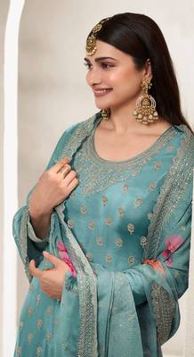 Sky embroidered chinon salwar suit 2