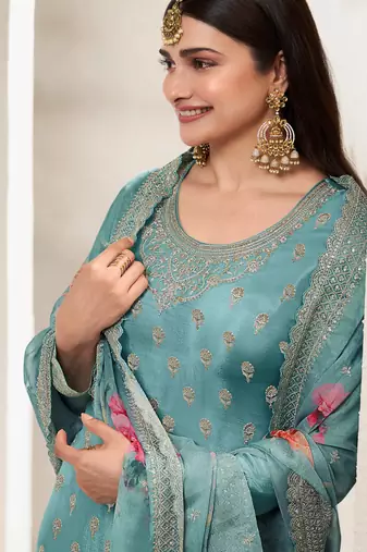 Sky embroidered chinon salwar suit