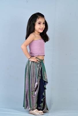 Aglare girls chinon ,beautiful, dhoti set for girls suit,,dhoti set mouve black 3