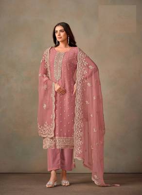 Pink Embroidered Organza Salwar Suit 1