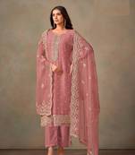 Pink Embroidered Organza Semi-Salwar Suit