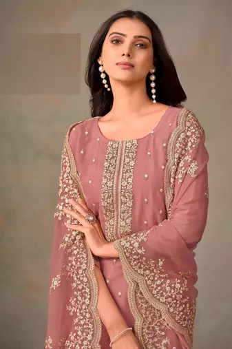 Pink Embroidered Organza Salwar Suit