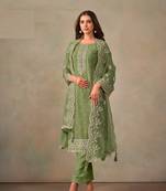 Sage Green Organza Zari Work Embroidered Salwar Suit