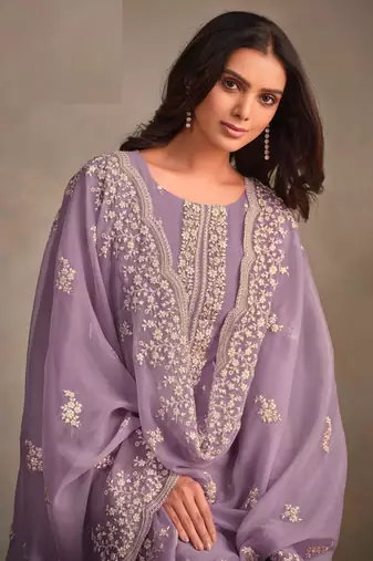Purple Embroidered Organza Salwar Suit