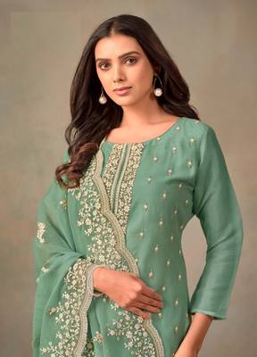 Green Embroidered Organza Salwar Suit 2