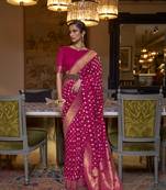 Rajtex Dark Pink Woven Zari Silk Saree With Blouse
