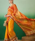 Riva enterprise women's soft mose chiffon with bhandhani print with heavy lace saree with blouse