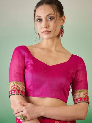 Riva enterprise women's soft mose chiffon with bhandhani print with heavy lace saree with blouse 5
