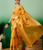 Riva Enterprise Women'S Assam Cotton Silk With Golden Border And Multicolor Thread Embroidered Saree