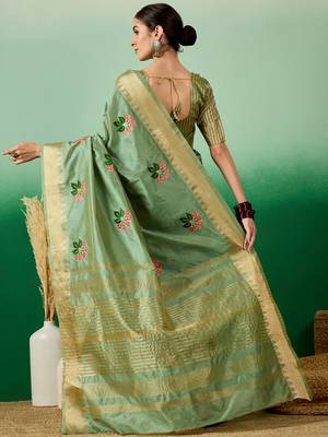 Riva Enterprise Women'S Assam Cotton Silk With Golden Border And Multicolor Thread Embroidered Saree 4