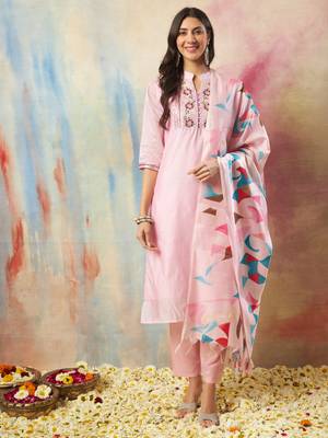  women kurta and trouser duppata set chanderi modal butti 1