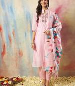  women kurta and trouser duppata set chanderi modal butti