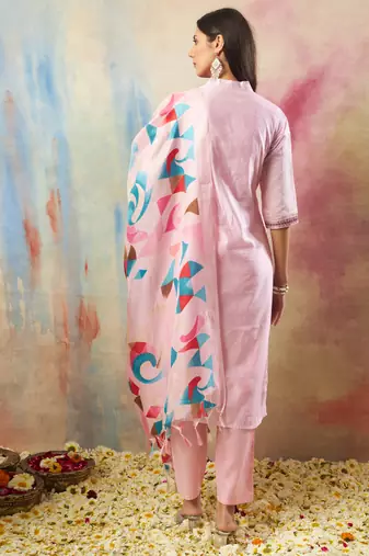  women kurta and trouser duppata set chanderi modal butti