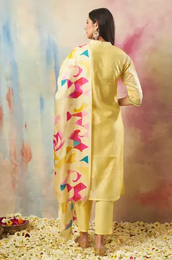  women kurta and trouser duppata set chanderi modal butti