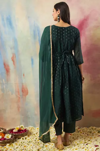  women flared kurta and trousers pant set cotton silk blend