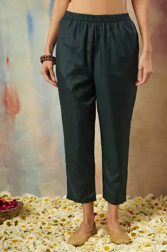  women flared kurta and trousers pant set cotton silk blend
