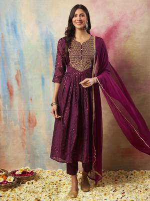  women flared kurta and trousers pant set cotton silk blend 1