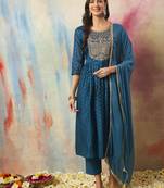  women flared kurta and trousers pant set cotton silk blend