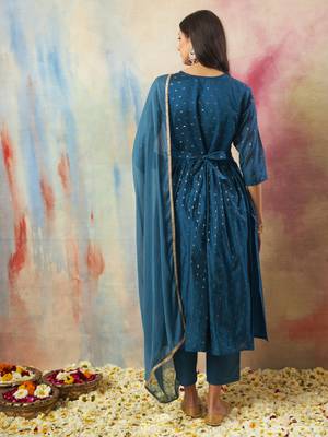  women flared kurta and trousers pant set cotton silk blend 2
