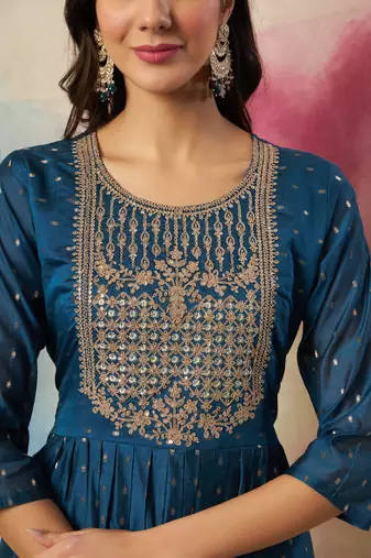  women flared kurta and trousers pant set cotton silk blend