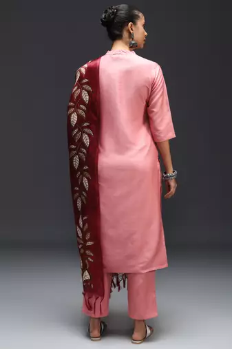   women kurta and trousers pant set silk blend