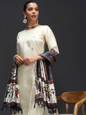   women kurta and trousers pant set silk blend 1