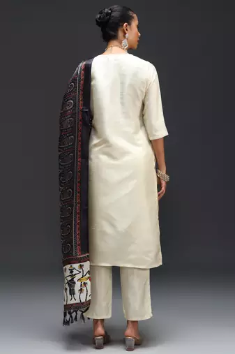   women kurta and trousers pant set silk blend