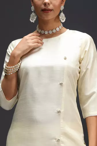   women kurta and trousers pant set silk blend