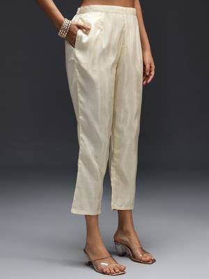   women kurta and trousers pant set silk blend 4