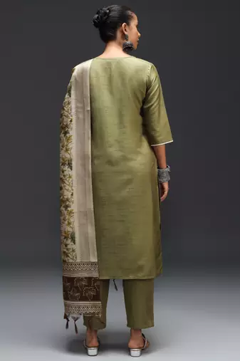   women kurta and trousers pant set silk blend