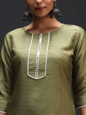   women kurta and trousers pant set silk blend 3