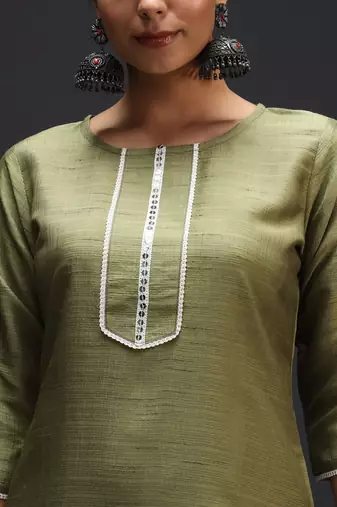   women kurta and trousers pant set silk blend