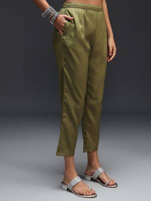   women kurta and trousers pant set silk blend 4