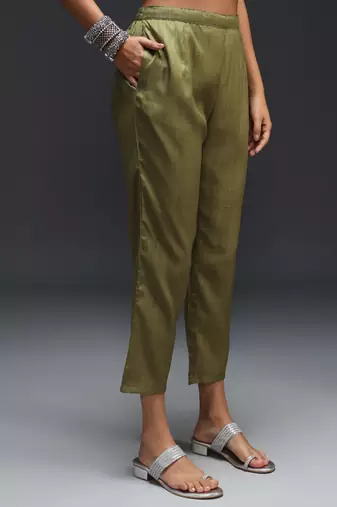   women kurta and trousers pant set silk blend