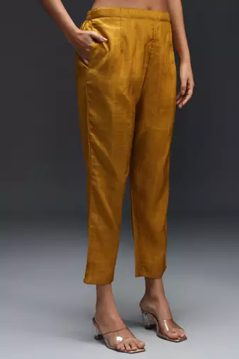   women kurta and trousers pant set silk blend