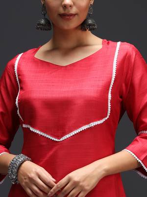   women kurta and trousers pant set silk blend 3