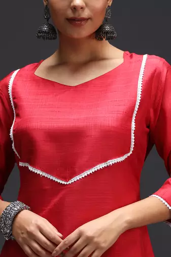   women kurta and trousers pant set silk blend