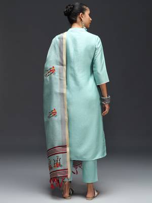   women kurta and trousers pant set silk blend 2