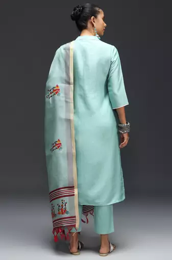   women kurta and trousers pant set silk blend