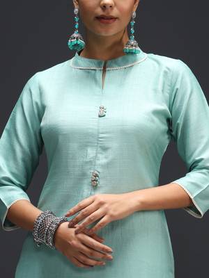   women kurta and trousers pant set silk blend 3