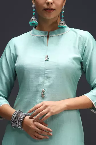   women kurta and trousers pant set silk blend