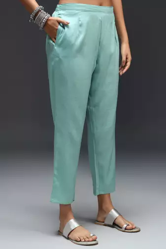   women kurta and trousers pant set silk blend