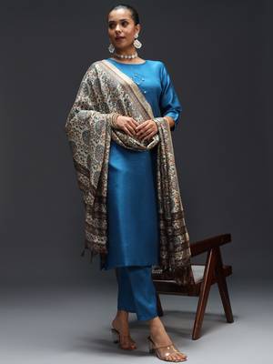   women kurta and trousers pant set silk blend 1