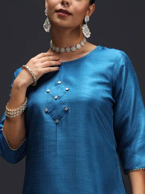   women kurta and trousers pant set silk blend 3