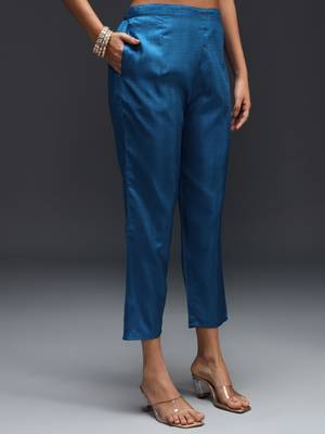   women kurta and trousers pant set silk blend 4